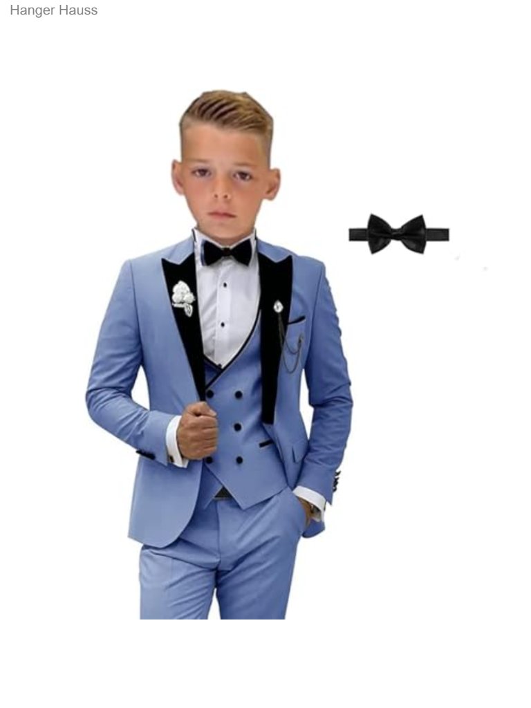 3 Piece Slim Fit Boys Tuxedo Suit Set With Blazer, Vest, Pants